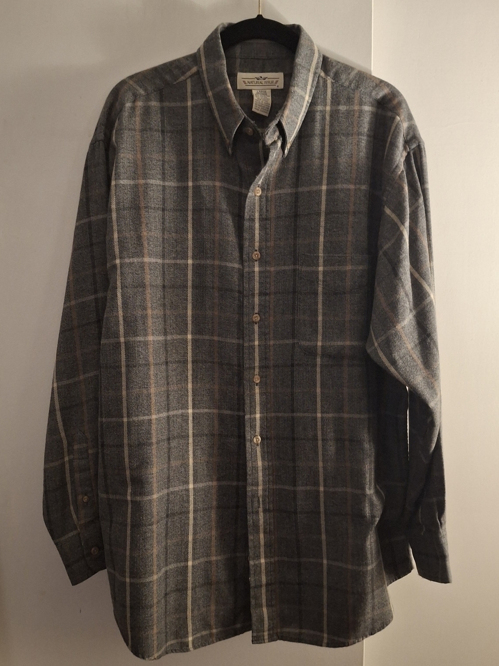 Natural Issue Vintage-Style Men's Gray Plaid Button-Down Shirt
